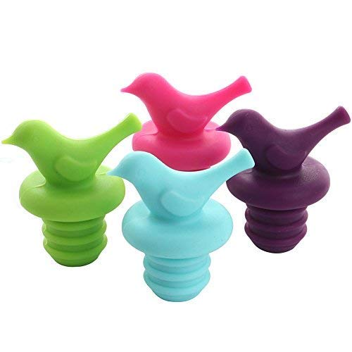 ScivoKaval Little Bird Silicone Wine Bottle Stopper Kit, Silicone Bottle Cork Set of 8, Assorted Color Green Blue Pink… - Image 3